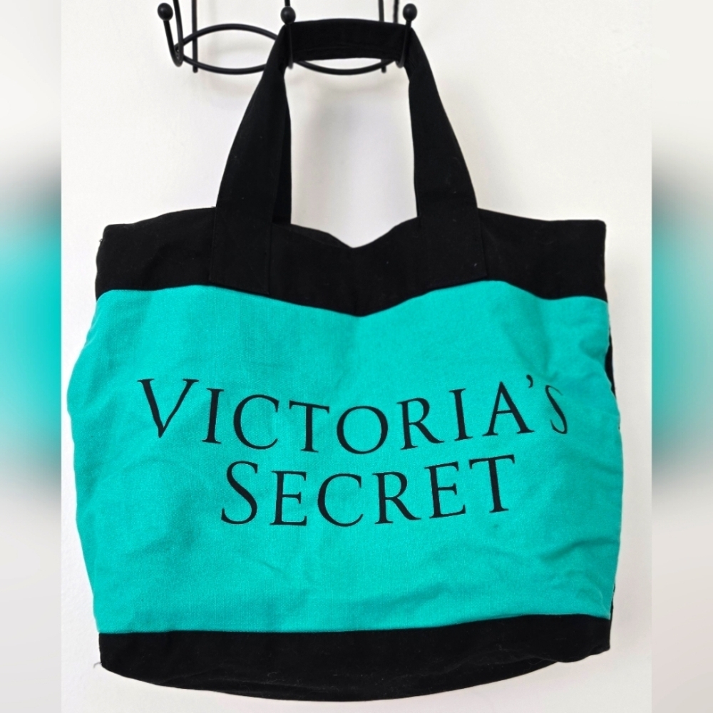 Victoria's Secret Limited Edition 2015 Tote Beach Bag Handbag Blue Teal Black